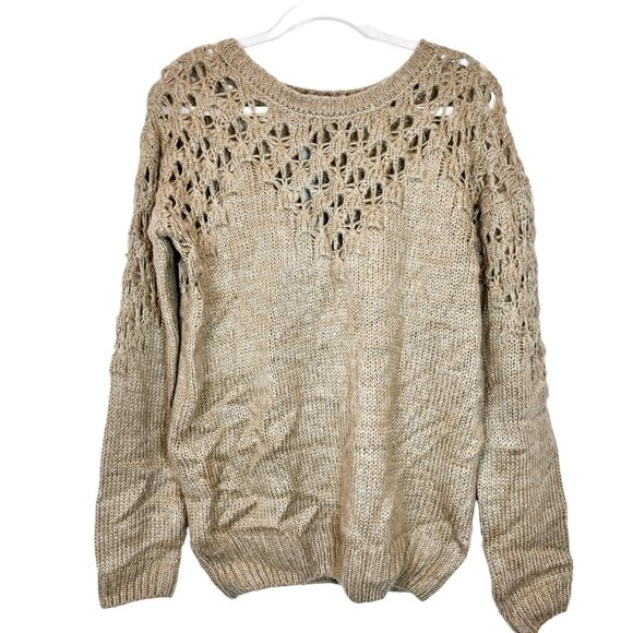 Joseph A. NWT Sweater L Womens Tan Open Knit Round Neck Pullover Size Large - Picture 1 of 7